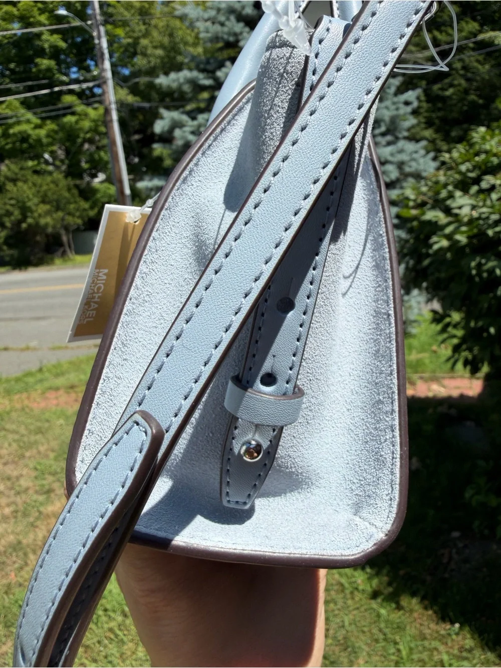 Michael Kors Avril XS Satchel Pale Blue Pebbled Leather Crossbody NWT